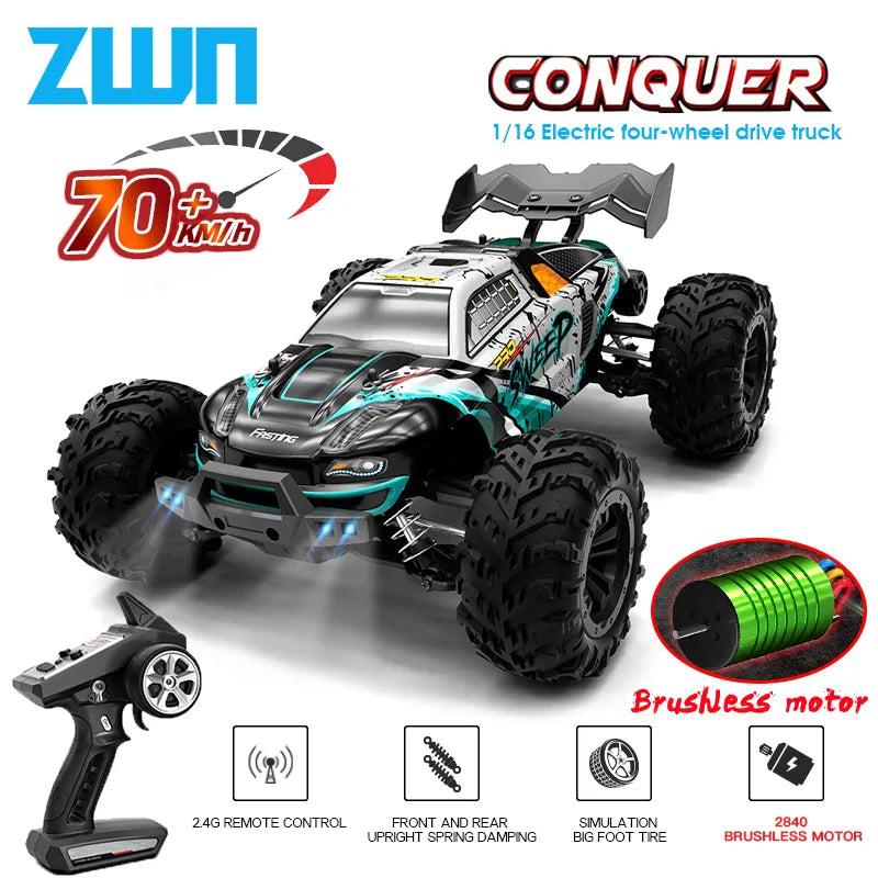 High Speed Drift Monster Truck  70KM/H  4WD RC With LED Remote Control